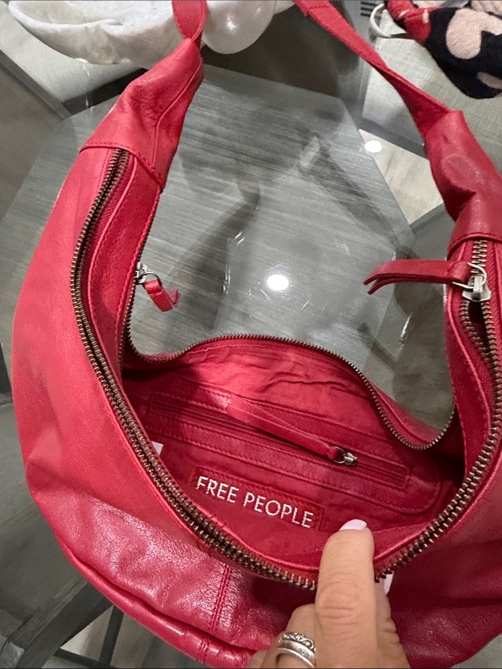 Free People Red Leather Hobo Shoulder Bag